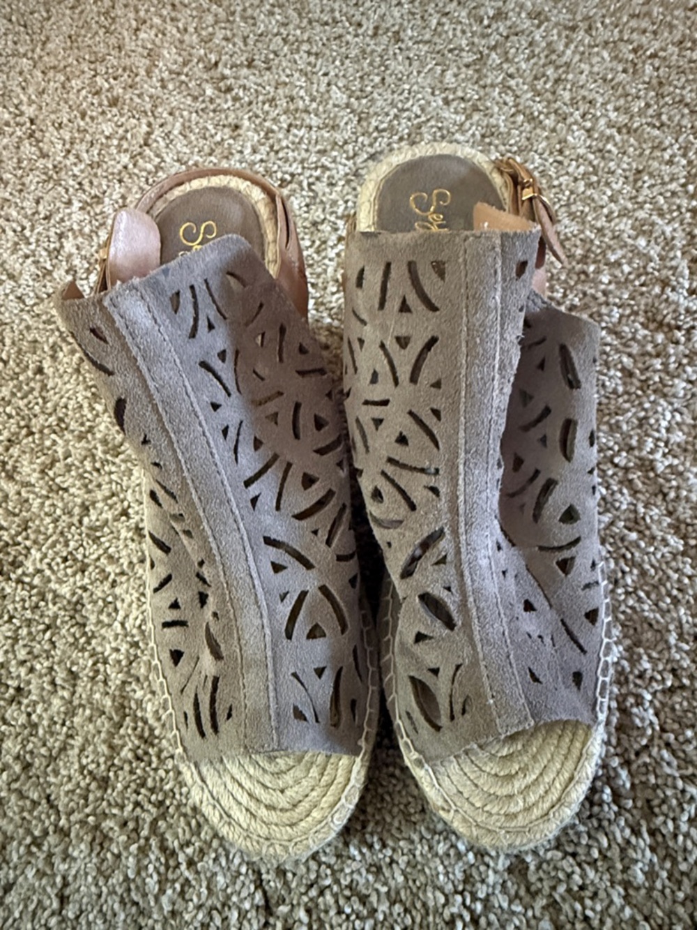 Seychelles Laser-Cut Suede Espadrille Mules - Taupe